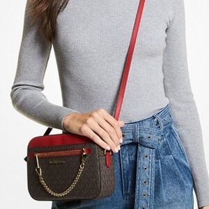 MICHAEL KORS
Jet Set Large Logo Crossbody Bag FLAME/BROWN MULTI NWT